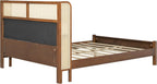 Merax Classic Retro Queen Platform Bed with Rattan Headboard, Wood Bed Frame No Box Spring Needed/Easy Assemble, Walnut + Green