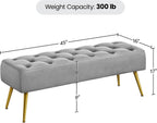 Yaheetech 45in Upholstered Velvet Ottoman Bench Seat with Gold Legs, Gray | Tufted Upholstered Bench Seat, Bed Bench with Tapered Gold Metal Legs, Sized for Window Seat Entryway Living Room