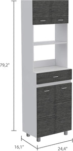FM FURNITURE Auburn Microwave Pantry with 2 Cabinets, 2 Open Shelves, and Drawer, Smokey Oak/White