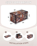 B FSOBEIIALEO Folding Storage Ottoman Bench, 30" Ottoman with Storage | Route 66 Faux Leather Foot Rest Chest Seat, Coffee Table, Storage Bench for Bedroom