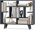 Giantex 3 Tier Geometric Bookshelf, Modern Freestanding Bookcase w/Staggered Shelves, Decorative Open Storage Display Shelves with Legs, Mid Century Storage Organizer for Living Room (Dark Gray)