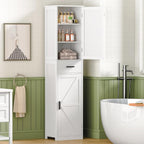 WEENFON Tall Bathroom Cabinet, Storage Cabinet with 6 Shelves & Drawer, Bathroom Storage Cabinet with Adjustable Shelves, Tall Cabinet for Living Room, Home Office, White