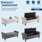 51in Bedroom Storage Bench for End of Bed, Upholstered Ottoman Bench with Button Tufted Design and Rolled Arms, Anti Cotton and Linen Entryway Bench with Safety Hinge for Living Room, Closet, Gray