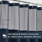 N&Y HOME Waffle Weave Shower Curtain with Snap-in Fabric Liner & Metal Hooks Set - Hotel Style, Mesh Top Window, Water-Repellent & Washable - 71x72, Navy Blue