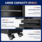 Yizosh Metal Garage Storage Cabinet with Locking Doors and Adjustable Shelves, 74" Rolling Tool Storage Cabinet with 4 Wheels and 2 Drawer for Garage,Warehouse