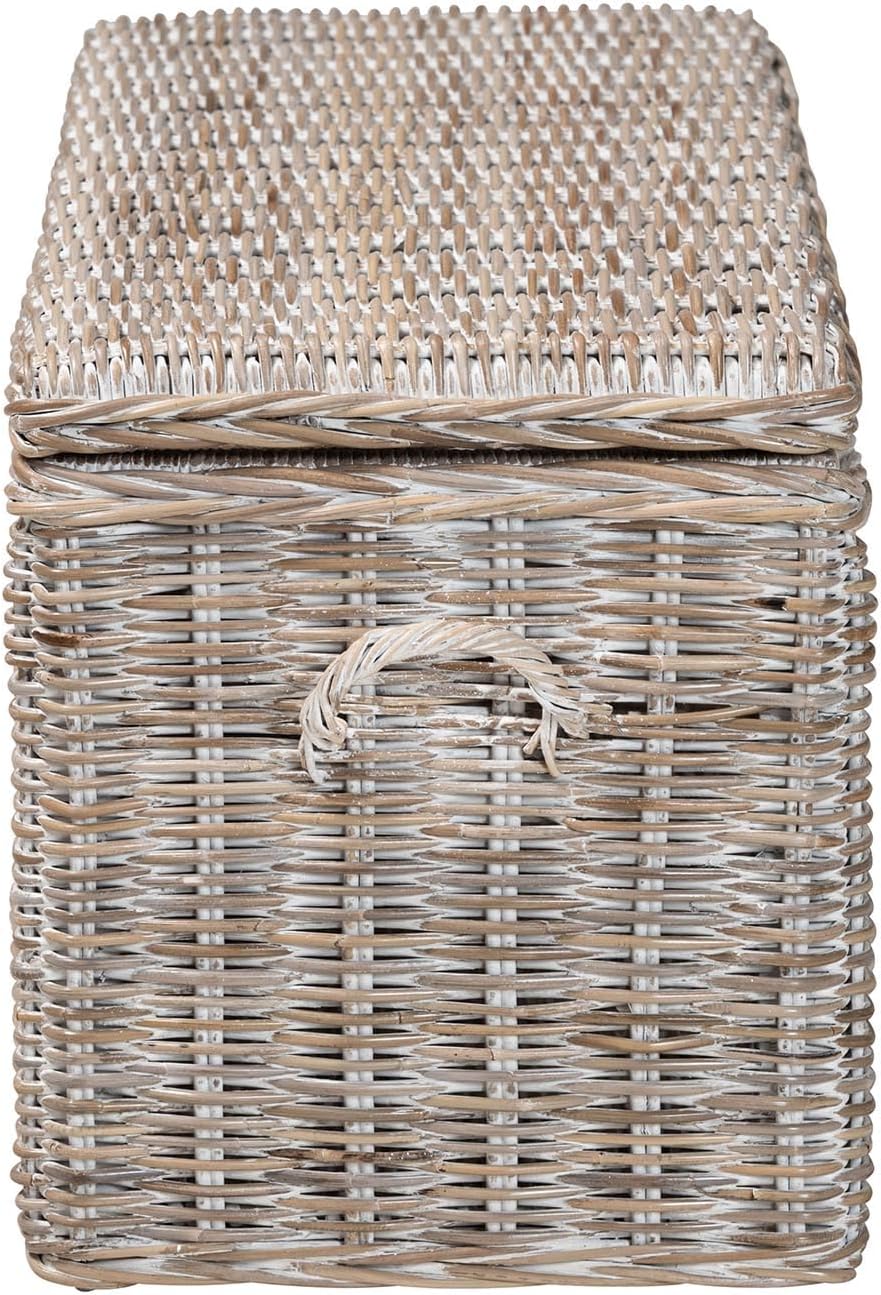 Bali & pari Clarette Whitewashed Rattan Storage Bench