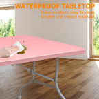 6 FT Folding Table with Carry Handle, Portable Fold-in-Half Plastic Table, Rectangle Foldable Table for Indoor/Outdoor Beautiful Pink