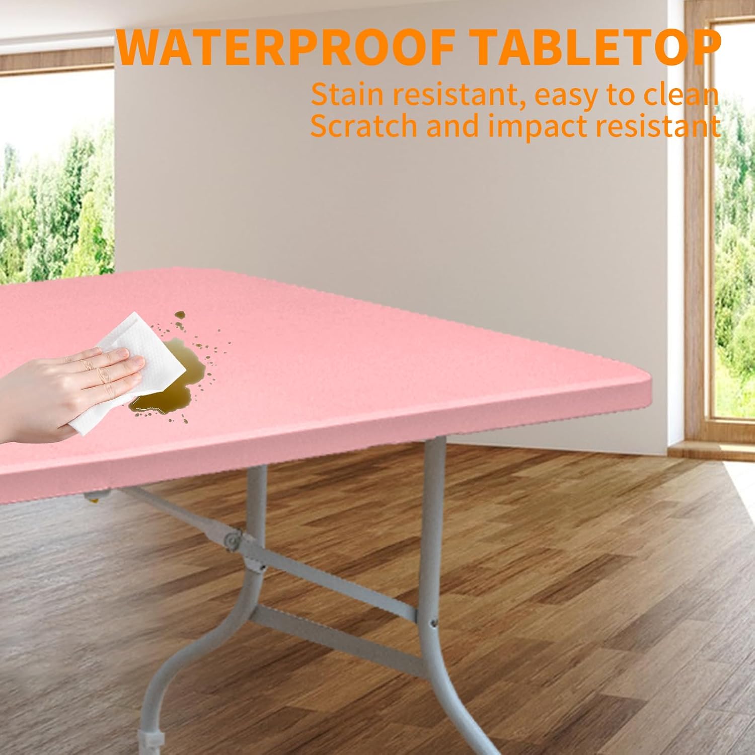 6 FT Folding Table with Carry Handle, Portable Fold-in-Half Plastic Table, Rectangle Foldable Table for Indoor/Outdoor Beautiful Pink