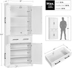 Topeakmart 72.5" H Freestanding 4-Door Kitchen Storage Cabinet,Black | Microwave Oven Stand Pantry Cabinet with S Hooks and Hutch,Freestanding Kitchen Shelves Spice Rack