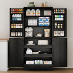 REVOMINCA Pantry Cabinet, 72 Inch Tall Kitchen Pantry Cabinet with Barn Door, Freestanding Storage Cabinet with Drawer & Adjustable Shelves, Pantry Organizer for Kitchen Dining Room Living Room, Oak