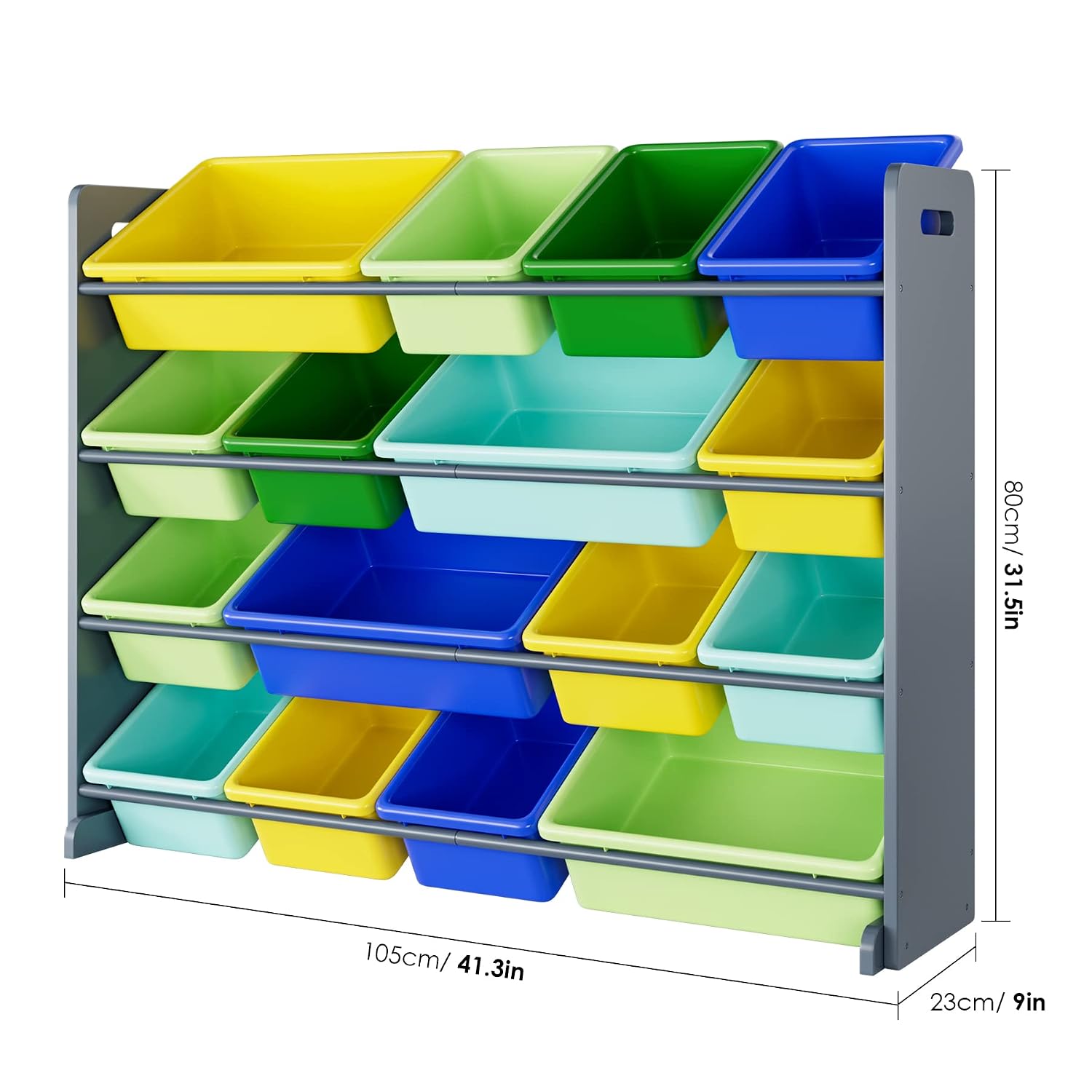 HearCare PUPL Toy Storage Organizer Bin, Multi-Functional Toy Storage Cabinet with Shelf and 16 Plastic Bins for Bedroom, Living Room, Playroom, Home Furniture, Gray Rack and Colorful Bins