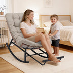 COMHOMA Outdoor Rocking Papasan Chair, Oversized Wicker Patio Rocker, Indoor Comfy Wicker Reading Lounge, Bed-Like Comfort Egg Chair for Bedroom,Balcony, Porch, Garden, Brown