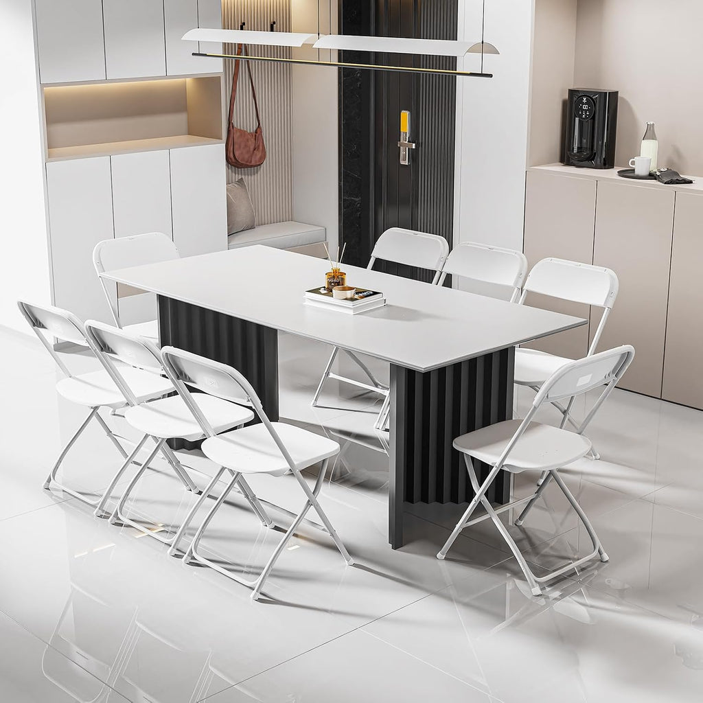 Bonnlo Folding Chairs Set of 12, White Plastic Chair Sturdy Seat with Metal Frame, Perfect for Party, Event, Wedding, Birthday, Office, Outside Entertaining