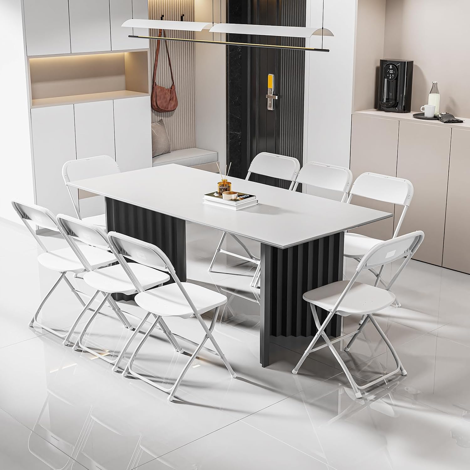 Bonnlo Folding Chairs Set of 12, White Plastic Chair Sturdy Seat with Metal Frame, Perfect for Party, Event, Wedding, Birthday, Office, Outside Entertaining