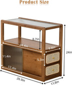 SOBIBO Bamboo Side Table Nightstand with Rattan Drawer & Glass Top – Multi-Function End Table, Nightstands with Storage for Bedroom, Living Room, and Small Spaces, Walnut