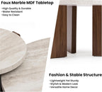 HOMPUS Modern Coffee Table Set of 2, Round Faux Marble Coffee Table and End Table Set, Farmhouse Living Room Table Set with Wooden Legs for Apartment, Small Space, Home Office