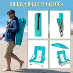 Romswi Beach Chair with Umbrella 2PK, Folding Low Beach Chairs for Adults with Adjustable Parasol, Cup Holder, Breathable Backrest, Comfortable Armrests, Lightweight for Beach & Camping, Green