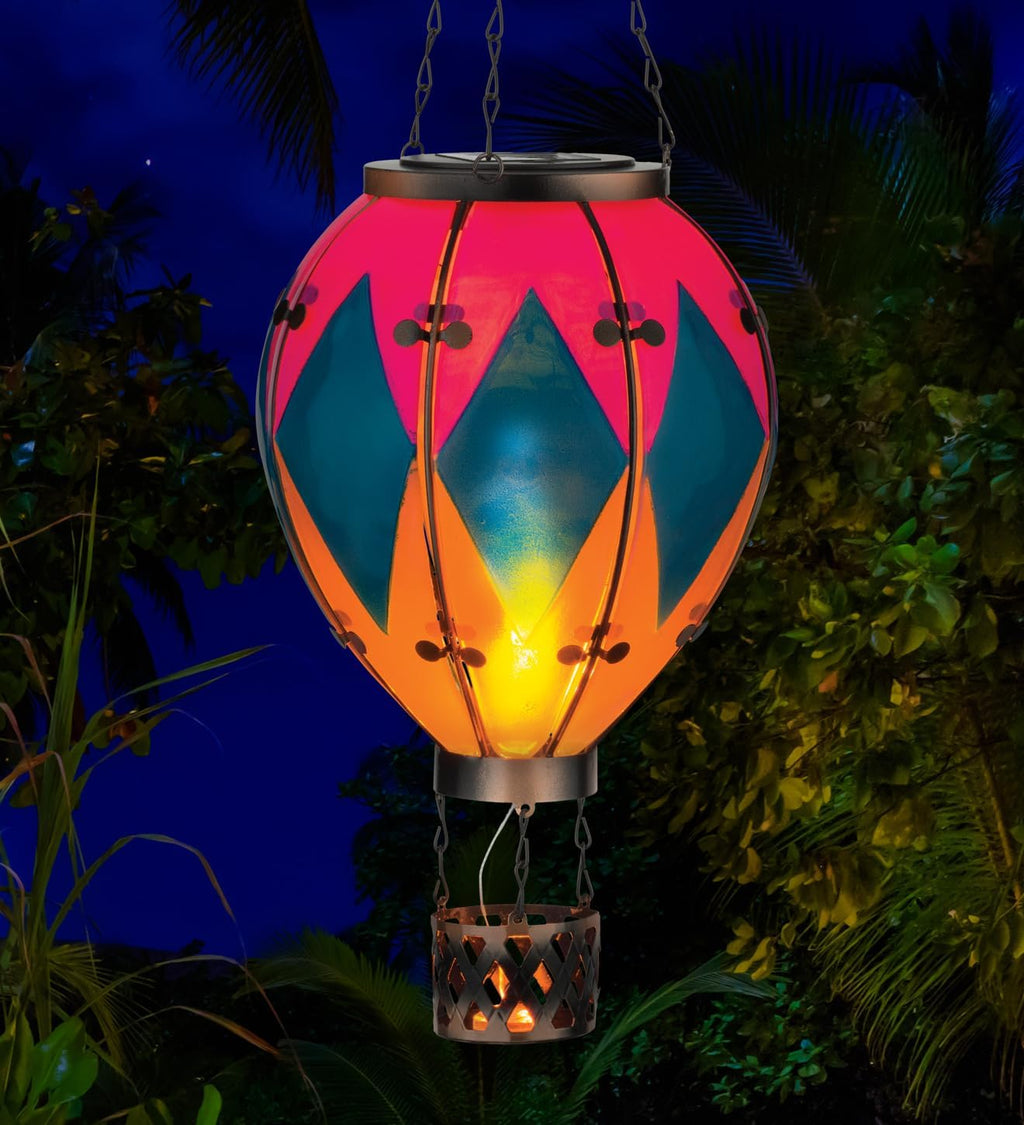 Regal Art & Gift Hot Air Balloon Solar Lantern – Hanging Solar-Powered LED Lights, Waterproof Portable Decorative Outdoor Lamp Made of Metal & Glass for Garden, Patios & Pathway – Diamond (Large)