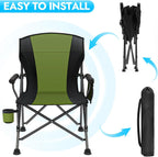2 Pack Oversized Folding Camping Chair for Adults, Supports 450 LBS Camping Chairs, Heavy Duty Camping Chair with Side Pockets, Foldable Outdoor Chair for Camping, Beach, Fishing, Hiking, Green-Black