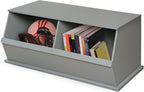 Badger Basket Two Bin Stackable Toy Storage Cubby Organizer – Modular Storage for Toys, Books, and Crafts – Solid Wood Panel – Gray