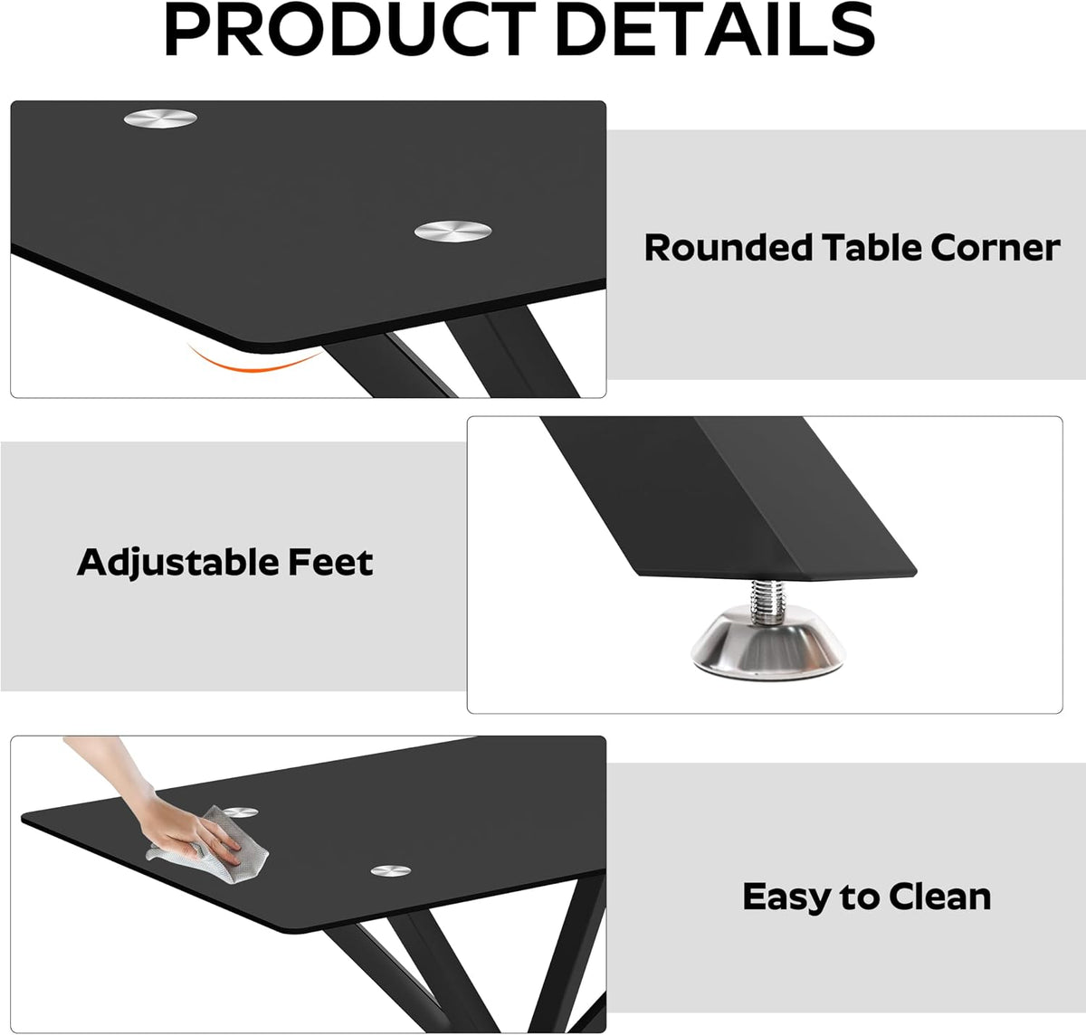 5 Pieces Modern Luxury Glass Dining Set, Minimalist Rectangle Dinner Room Set for 4, 47'' Black Glass Top Kitchen Table Set with Black Tufted Chairs, for Small Apartment Home