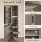 Itaar Narrow Kitchen Pantry Cabinet with 3 Door Shelves & 3 Drawer, Grey | Slim for Small Place, Adjustable Shelf, 71" Freestanding Linen Storage for Living Room, Kitchen, Bathroom