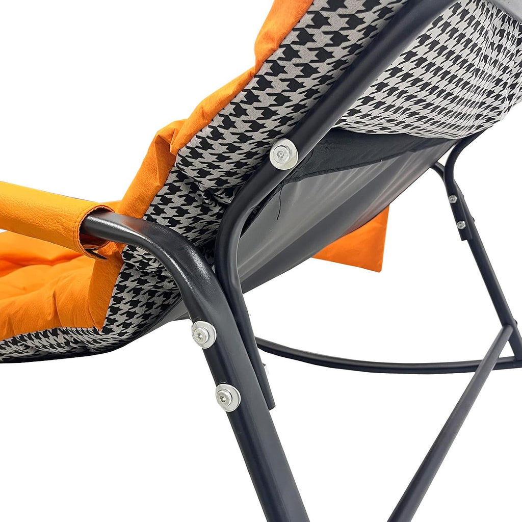 Oversized Rocking Chair - 400lb Capacity Recliner w/Cushion, Breathable Mesh Sling - Indoor/Outdoor Lounger (Orange)
