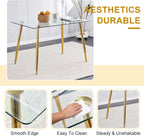 Modern Gold Glass Dining Table Set for 4, 51'' Clear Glass Top Rectangular Dinner Room Table Set, 5 PCS Luxury Kitchen Table Set, Black Woven Chair for Kitchen Apartment Living Room