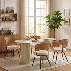 Rattan Dining Chairs Set of 4, Wing Back Dining Chairs Set of 4, PE Wicker Chairs, Cane Back Kitchen Chair with Boucle Cushion,Boucle Seat with Metal Legs for Kitchen, Bedroom