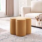 Zesthouse Flower Pouf Ottoman Foot Rest, Velvet Fabric Poofy Ottoman Footstool for Couch Sofa, Modern Living Room Stool Seat for Under Entry Table, Cute Square Vanity Stool for Bedroom Dorm, Camel