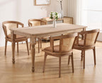 CIMOTA Mid-Century Modern Rattan Wood Dining Chairs Set of 4, Farmhouse Kitchen Chairs with Barrel Cane Backrest/Leather Upholstered Seat/Oak Finish for Dining Room/Cafe/Bistro,PU Brown