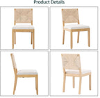 French Country Dining Chairs Set of 4, Beige Farmhouse Wood Dining Room Chairs, Woven Back Linen Upholstered Dining Chair, Solid Wood Legs, Boho Style Kitchen Chairs, Sillas de Comedor