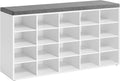 VASAGLE Custos Collection - Shoe Bench, Storage Bench with Padded Seat, Entryway Bench with 20 Compartments, for Bedroom, 12 x 47.2 x 24.7 Inches, Cloud White and Dove Gray ULHS045WB01