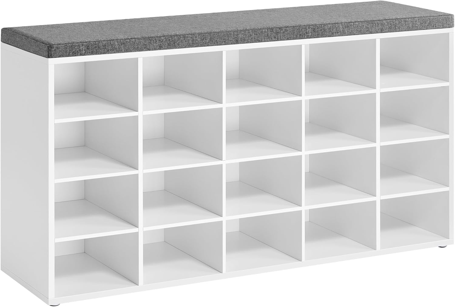 VASAGLE Custos Collection - Shoe Bench, Storage Bench with Padded Seat, Entryway Bench with 20 Compartments, for Bedroom, 12 x 47.2 x 24.7 Inches, Cloud White and Dove Gray ULHS045WB01