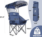 Bolosy Oversized Camping Chair with Canopy Beach Chair with Sun Shade | Folding Lawn Chair with Shade, Portable Canopy Chair for Camping, Beach, Picnics, Fishing, Sports, Support 400lbs, Blue