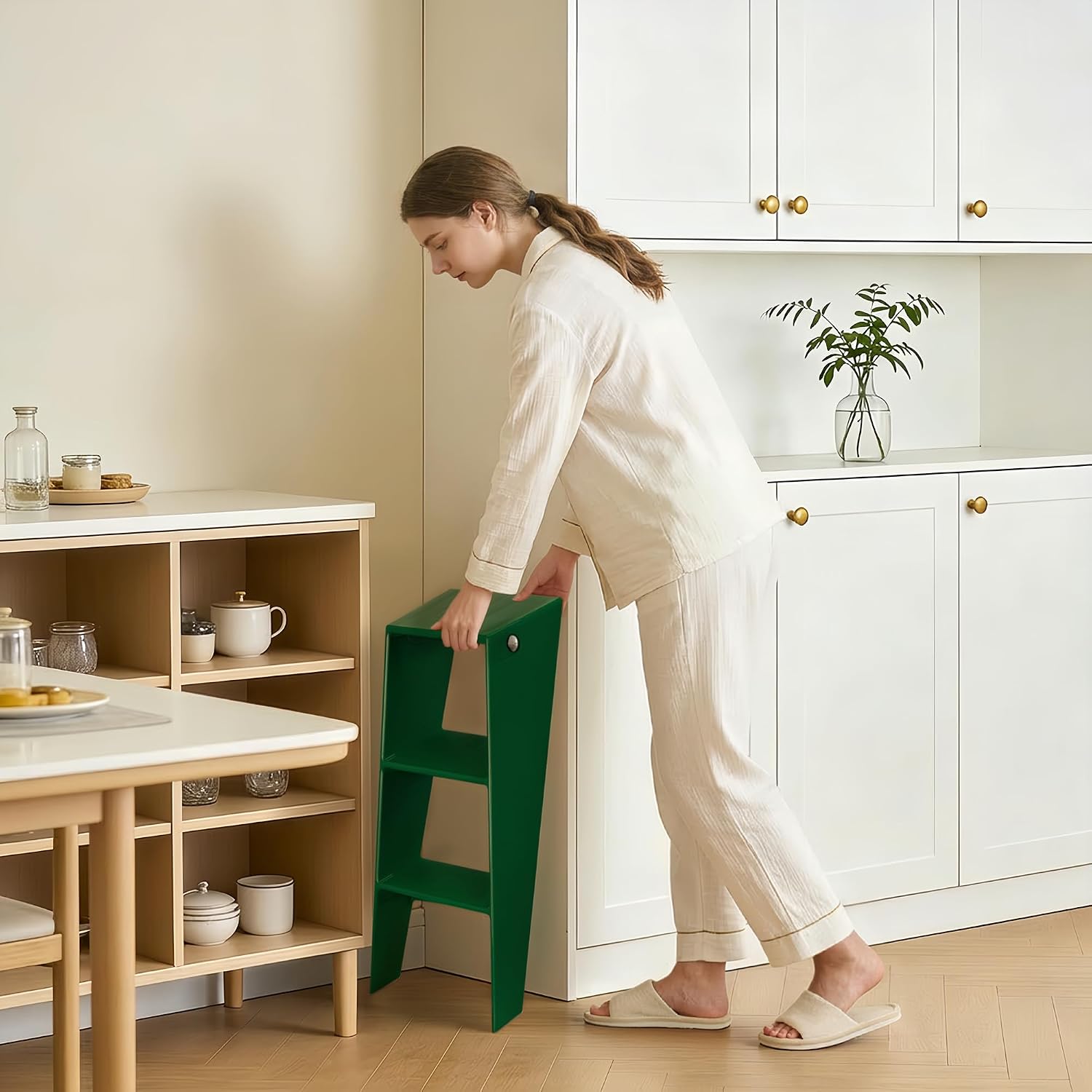 HOTEAGLE Modern Folding Chair - Multifunctional Design Doubles as Step Stool & Storage Shelf, Sturdy Engineering Plastic for Kitchen, Dining & Bistro,Green