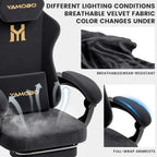 Gaming Chair with Footrest, Game Chair with Lumbar and Headrest Massage Support for Adults, Ergonomic Fabric High Back Computer Desk Gamer Chair with 360°Swivel Wheels for Office, Black