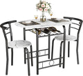 JUMMICO 3-Piece Wooden Round Table & Chair Set (White/Black) | Kitchen Breakfast Nook Wood Grain Tabletop with Metal Frame and Built-in Wine Rack for Kitchen, Dining Room