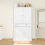 Polibi Freestanding Pantry Cabinet with 4 Doors & 1 Drawer, 3 Adjustable Shelves & Pull-Out Trays, Shaker Style Kitchen Storage for Dining Room, Living Room, Entryway (White)