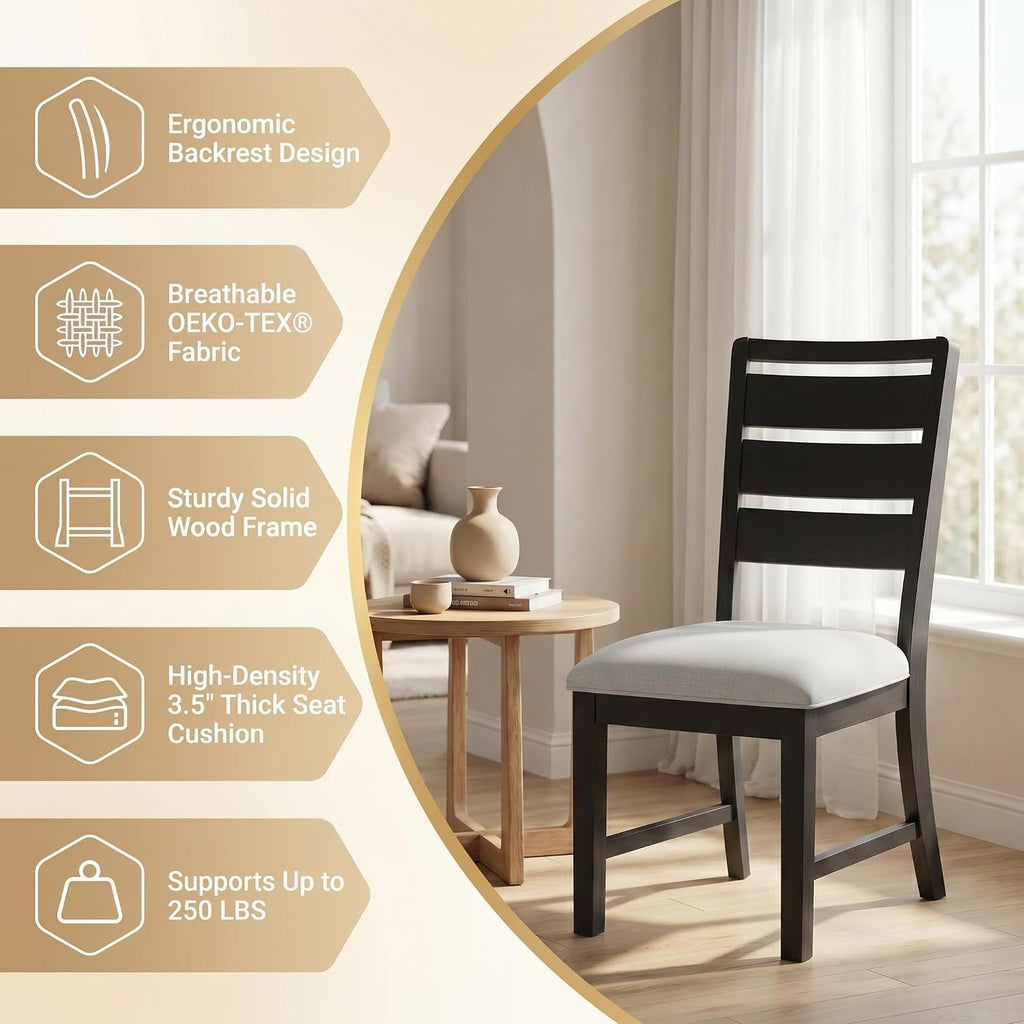 COLAMY Modern Dining Chairs Set of 4, Breathable Fabric Kitchen Chairs with High-Resilience Cotton Padding, Ergonomic Solid Wood Legs Accent Seating for Living Room 250LBS,Black