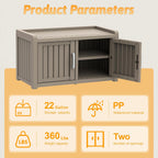 2-Tier Storage Bench, Waterproof UV-Resistant Outdoor Shoe Storage Cabinet, Outdoor Shoe Rack with 2 Doors & Adjustable Shelves for Indoor Outdoor Entryway, Hallway, Living Room (Grey)