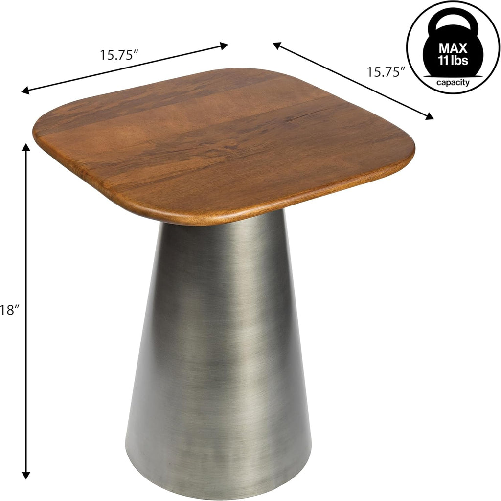 JONATHAN Y Skye Industrial Solid Mango Wood Square End Table with Tapered Metal Pedestal Base, 18" Accent Side Table or Nightstand for Living Room, Bedroom, Honey Wood/Oxidized Nickel END5000A