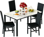 Hooseng Dining Table Set for 4, 5-Piece Faux Marble Dinner Table Set with 4 Upholstered PU Leather Chairs Kitchen Table Chairs Set Modern Space-Saving Dinette Set for Breakfast Nook Apartment Black