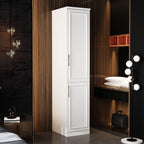 Slim Wardrobe Armoire with Clothing Rod and Storage Shelves, Narrow 2-Door Armoire Closet with Gold Handles, Shaker Style Tall Corner Clothing Cabinet, White 15.7" W x 19.3" D x 74.8" H