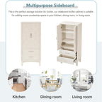 MERITLINE 53.5" Tall Kitchen Pantry Cabinet with Doors & Drawers, Mid Century Modern Sideboard Buffet Storage for Living Room, Entryway, Hallway & Garage (Antique White)