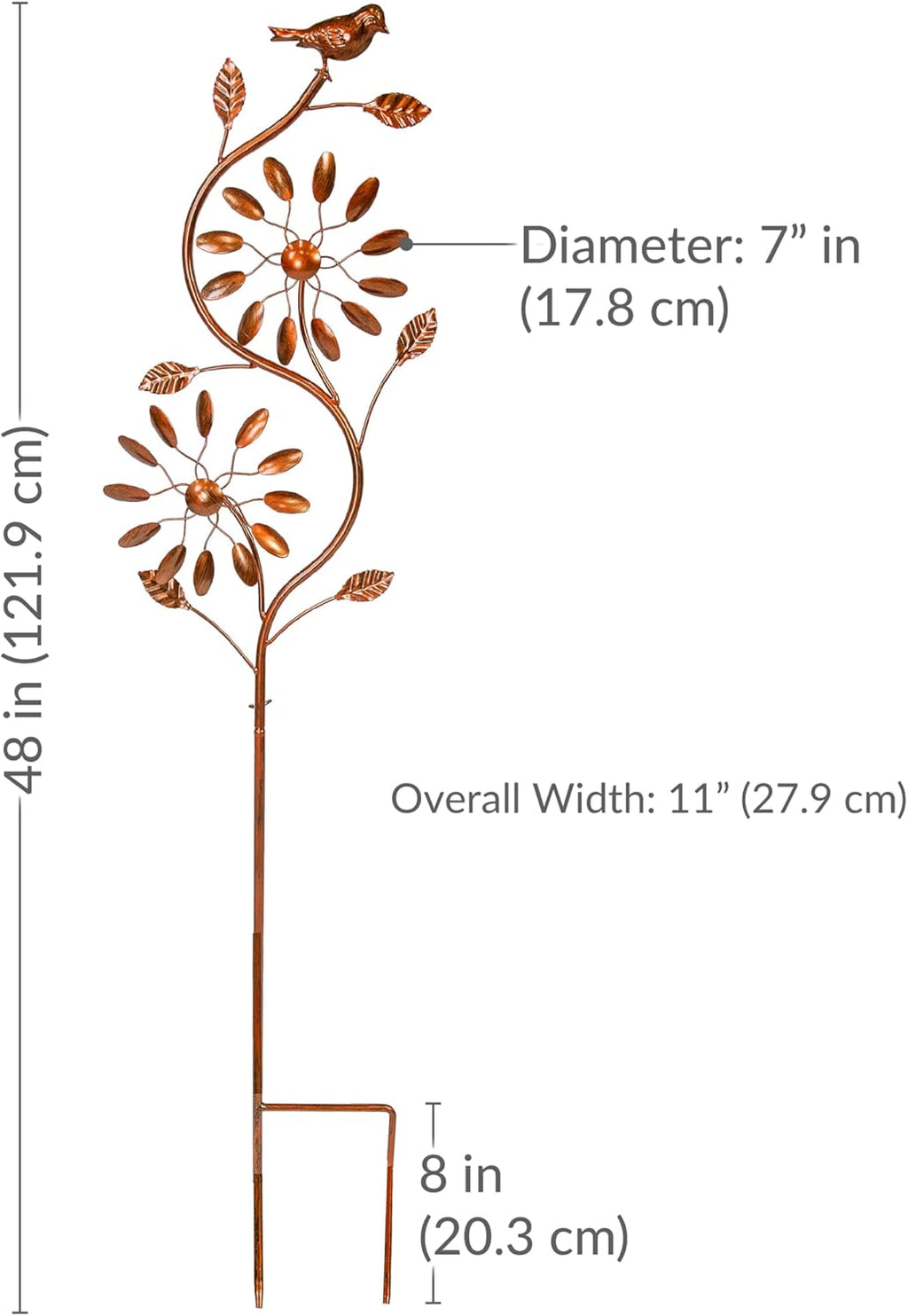 Sunnydaze Twirling Twigs Large Wind Spinners Outdoor for Garden - Spinner Yard Art with 2-Point Step-in Stake - 48" H