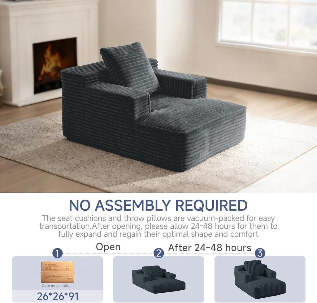 45" Cloud Chair, Corduroy Chaise Lounge Indoor | Single Sofa Bed, No Assembly, Ergonomic Support, Compact Size for Dorms, Apartments and Bedrooms,Reading Nooks & Study Spaces