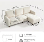 L Shaped Sectional Couch for Living Room, Modular Small Sofa with Ottoman | 96 Inch, 3 Deep Seats, White, Chenille, Easy Tool-Free Assembly, Modern Compact Sofa Set for Apartment, Office, Small Space