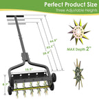 Seeutek 18 Inch Lawn Aerator, Upgraded Heavy Duty Manual Aerators Lawn Tool w/ 3D Steel Tines, 4 Wheels & Non-Slip Handle, Push Spike Aerator Suitable for Lawn, Garden and Yard