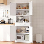 Apicizon 71’’ Tall Kitchen Pantry Storage Cabinet, Modern Kitchen Hutch Bar Cabinet with Microwave Stand & 3 Adjustable Shelves, Cupboard with Drawers, Wood Buffet Sideboard for Dining Room, White